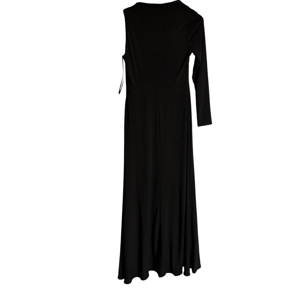 Betsy & Adam Black Asymmetrical Neck One Sleeve Long Slit Evening Gown Size 10 - Picture 8 of 10